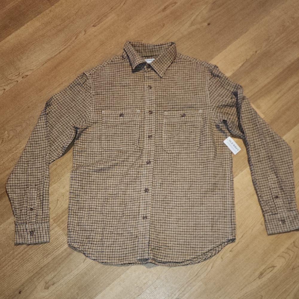 Old Navy Men's Brown Plaid Casual Shirt